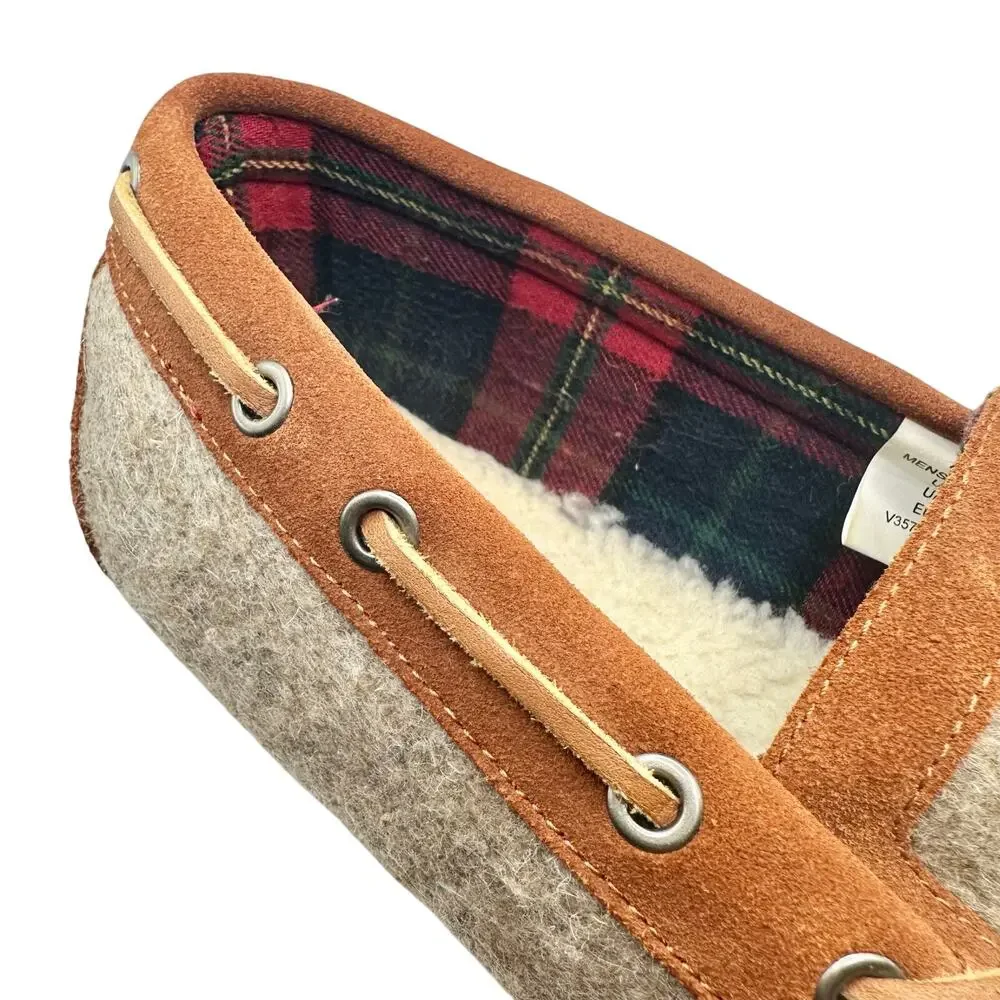 Lands’ End | Men | Wool Felt Suede Leather Brown Cozy Moccasin Slippers | 10 D